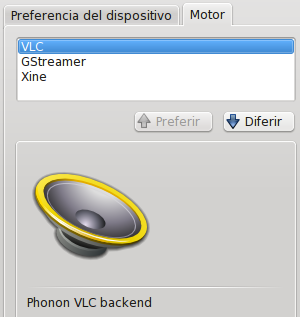 Selección del motor de Phonon en KDE SC